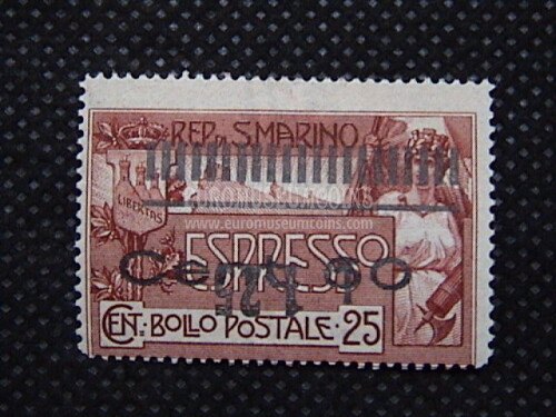 1927 Espresso da 1,25 Lire su 60 cent San Marino soprastampa capovolta