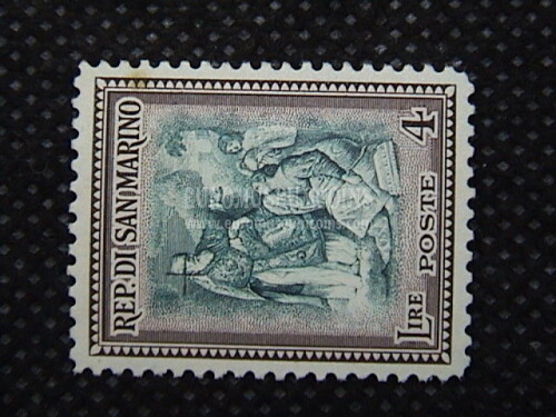 1947 Francobollo da 4 Lire San Marino  soprastampa incompleta