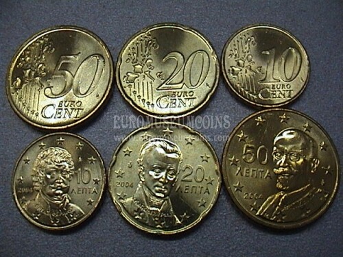 2004 Grecia Tris 10 + 20 + 50 cent UNC
