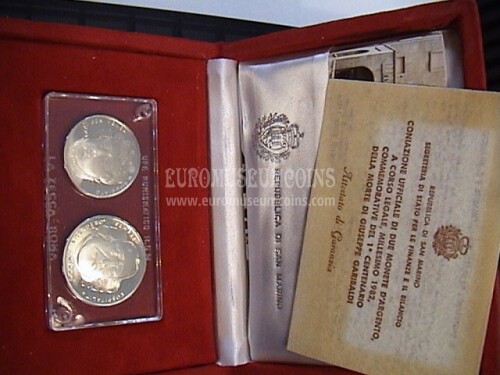 1982 San Marino dittico monete in Lire Garibaldi Proof in argento