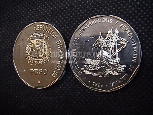 1989 Repubblica Dominicana V Centenario Colombo moneta da 1 peso