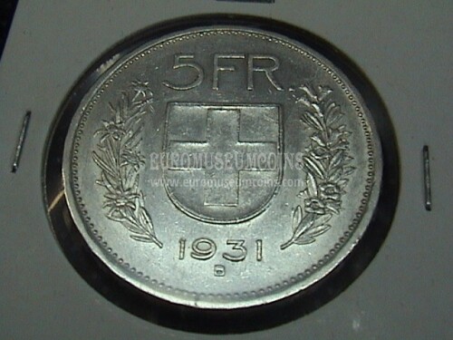 1931 Svizzera 5 Franchi in argento