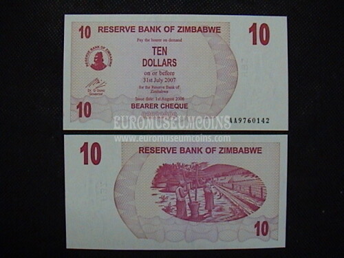 10 dollari banconota emessa dallo Zimbabwe nel 2006  