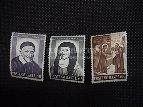 1960 3° Centenario della morte di San Vincenzo de' Paoli e Santa Luisa de' Marillac 3 francobolli Vaticano