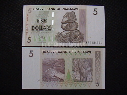 5 dollari banconota emessa dallo Zimbabwe nel 2007 