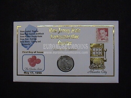 1999 Stati Uniti U.S.A. FDC New Jersey con quarto di dollaro commemorativo
