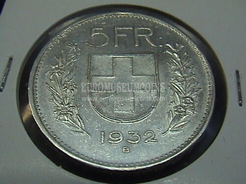 1932 Svizzera 5 Franchi in argento