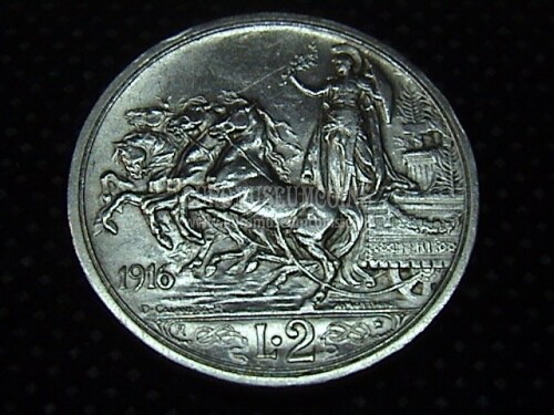 1916 Quadriga Briosa 2 Lire argento Italia Regno Vittorio Emanuele III