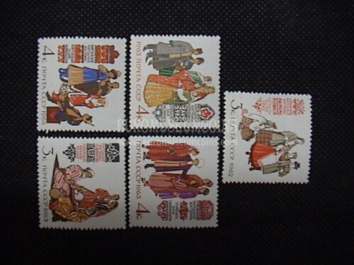 1962 - 63 U.R.S.S.francobolli Costumi Regionali 5 valori