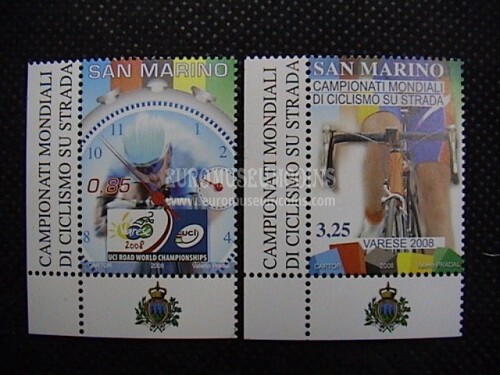 2008 San Marino : Mondiali Ciclismo ( 2 valori angolo foglio )