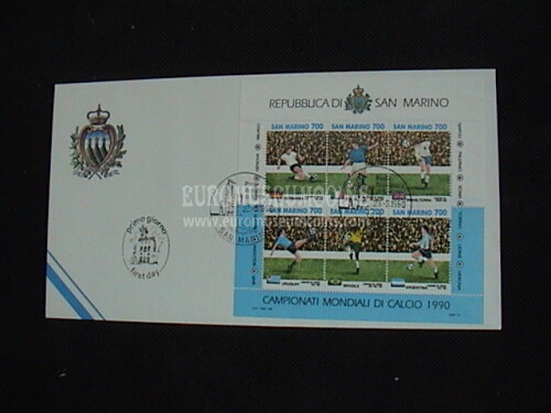 1990 San Marino Campionati Mondiali di Calcio BF Busta primo giorno di emissione FDC