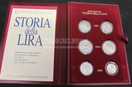 1999 - 2000 - 2001 Italia Storia della Lira in argento FDC in confezione ufficiale