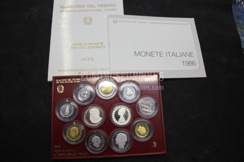 1986 Italia divisionale PROOF con i 500 Lire Donatello e Caravelle in argento in confezione ufficiale