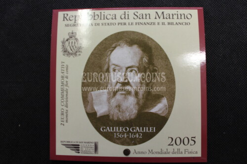 San Marino 2005 Galileo Galilei 2 euro commemorativo in folder ufficiale