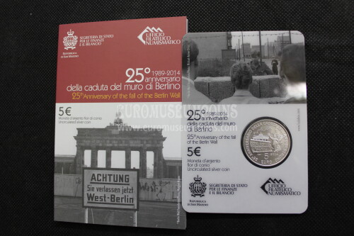 2014 San Marino 5 Euro FDC Caduta del Muro di Berlino in argento  