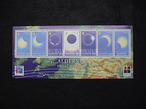 1999 Alderney foglietto francobolli : eclissi totale di sole 
