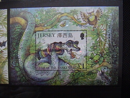 2001 Jersey foglietto francobolli ZODIACO CINESE : Anno del Serpente