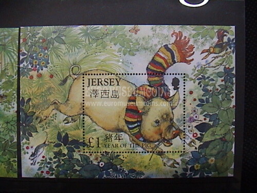 2007 Jersey foglietto francobolli ZODIACO CINESE : Anno del Maiale