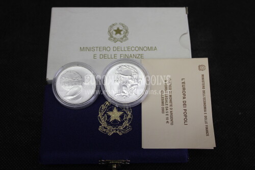2003 Italia 5 + 10 Euro FDC EUROPA DEI POPOLI dittico in argento con cofanetto  
