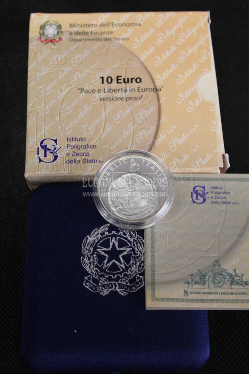 2005 Italia 10 Euro PROOF PACE E LIBERTA' in EUROPA in argento con cofanetto  
