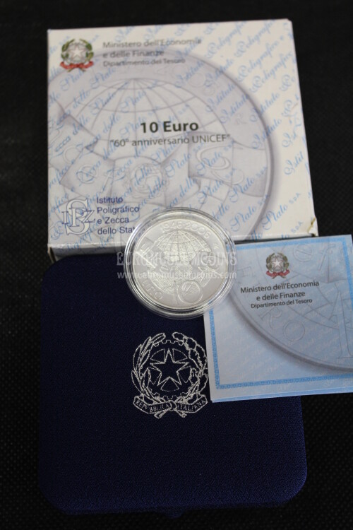 2006 Italia 10 Euro FDC 60° anniversario Unicef in argento con cofanetto  