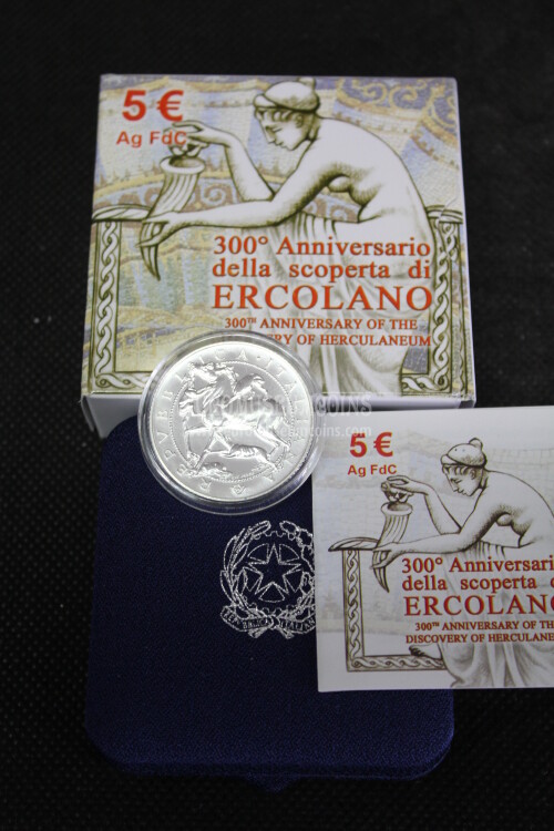 2009 Italia 5 Euro FDC ERCOLANO in argento con cofanetto  