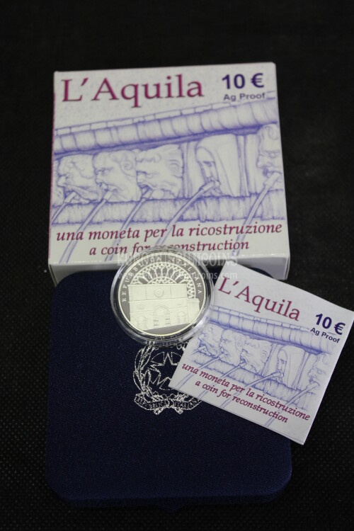 2009 Italia 10 Euro L' AQUILA in argento con cofanetto  