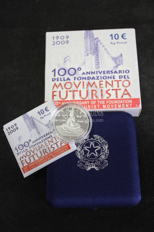 2009 Italia 10 Euro Proof FUTURISMO in argento con cofanetto  