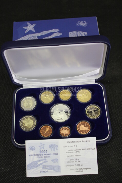 2009 Italia divisionale con 5 euro in argento PROOF in COFANETTO ufficiale