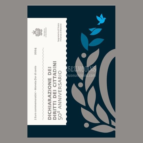 San Marino 2024 dichiarazione diritti e principi fondamentali ordinamento sammarinese 2 euro commemorativo in folder ufficiale