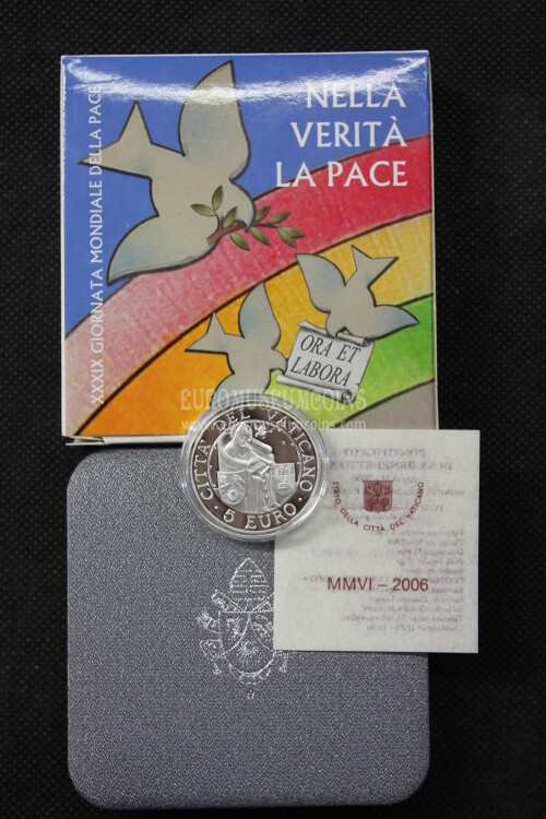 2006 Vaticano 5 Euro proof Giornata Mondiale della Pace in argento con cofanetto  