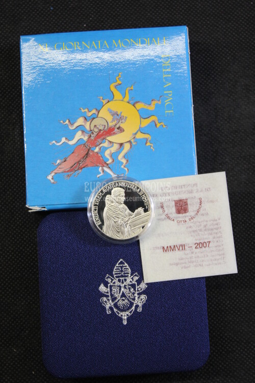 2007 Vaticano 5 Euro Proof Giornata Mondiale della Pace in argento con cofanetto  