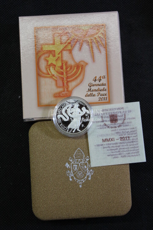2011 Vaticano 5 Euro Proof Giornata Mondiale della Pace in argento con cofanetto  
