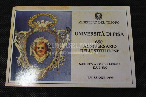 1993 Italia 500 Lire FDC Università di Pisa in argento in folder