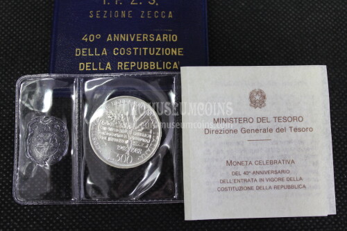 1988 Italia 500 Lire FDC Costituzione della Repubblica argento in astuccio