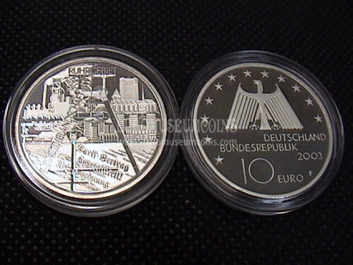 2003 Germania Ruhr 10 Euro Proof in argento zecca F
