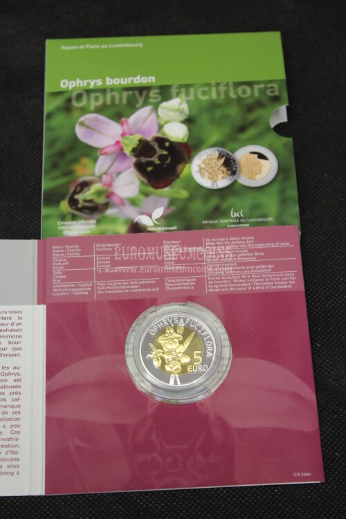 2012 Lussemburgo Orchidea 5 Euro Proof in Argento e Oro Nordico