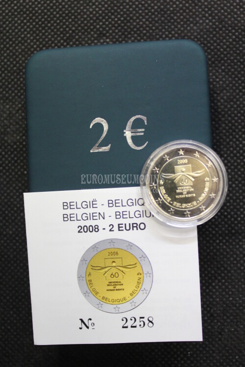 Belgio 2008 Diritti dell'Uomo 2 Euro commemorativo PROOF