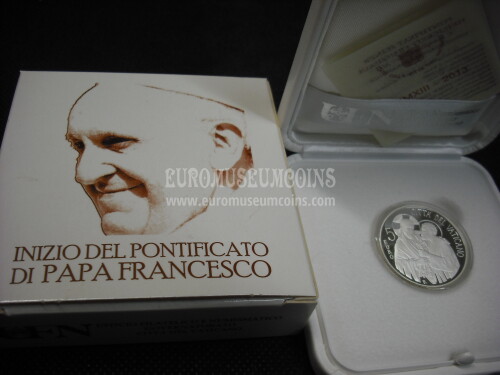 2013 Vaticano 5 Euro PROOF Inizio Pontificato Papa Francesco in argento con cofanetto  