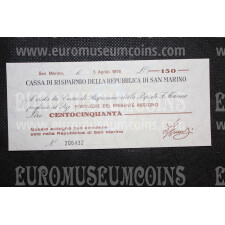 1976 Miniassegno Lire 150 San Marino Cassa di Risparmio 