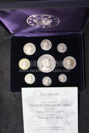 2002 United Kigndom serie prova euro coins in argento