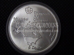 1973 Canada 5 Dollari Olimpiadi di Montreal 1976 in argento Mappa Nord America