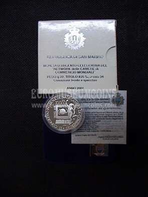 2001 San Marino 10000 Lire San Marino Borsa Camere Commercio argento Proof
