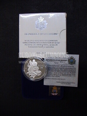 2000 San Marino 10000 Lire San Marino Bimillenario Nascita di Gesù argento Proof