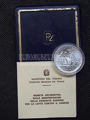 1989 Italia 500 Lire FDC Lotta contro il Cancro argento in astuccio