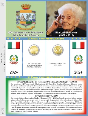 2024 Italia foglio per 2 euro comm. Guardia di Finanza + Rita Levi Montalcini