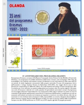 2022 Olanda 35° anniversario del Programma ERASMUS foglio aggiornamento per 2 euro commemorativo in coincard