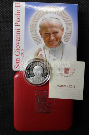 2015 Vaticano 10 Euro PROOF Giovanni Paolo II in argento con cofanetto  