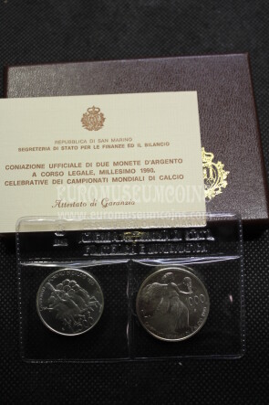 1990 San Marino dittico monete Lire Campionati del Mondo di Calcio argento  