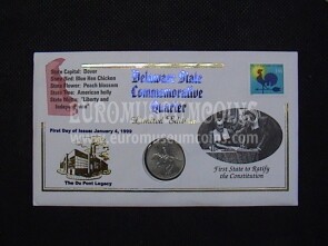 1999 Stati Uniti U.S.A. FDC Delaware con quarto di dollaro commemorativo